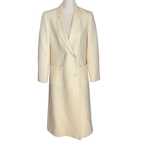 Epoca Modell Bremen Womens Vintage Cream Double Breasted Wool Long Coat Size 36 - Picture 1 of 13